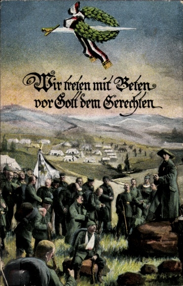 Postcard We come with prayer before God the Just, German soldiers in uniforms