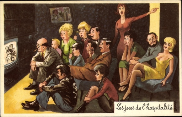 Ak Menschen sehen fern, Fernseher, Scheriff, Zigarre, Les joies de l'hospitalite