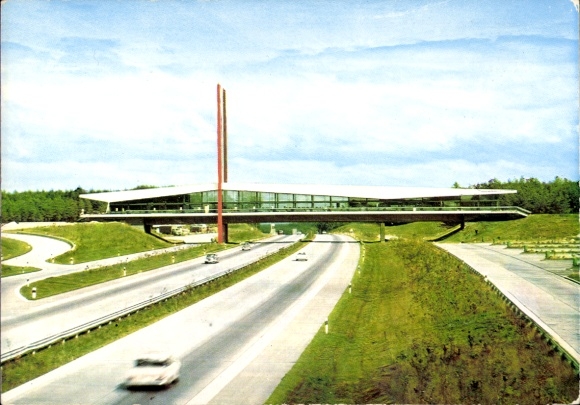 Ak Nellinghof Neuenkirchen Vörden Nedersaksen, Autobahn Brückenrasthaus Dammer Berge