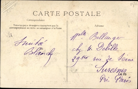Postcard Paris XV., A Thought of Grenelle, Roses, Nelken, Tannenzweige