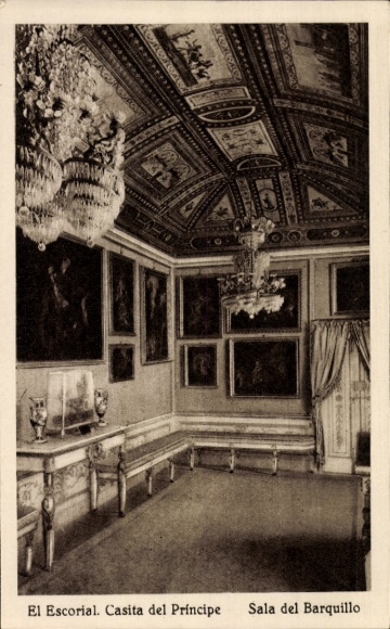 Postcard San Lorenzo de El Escorial Madrid, El Escorial, Casita del Príncipe, Sala del Barquillo