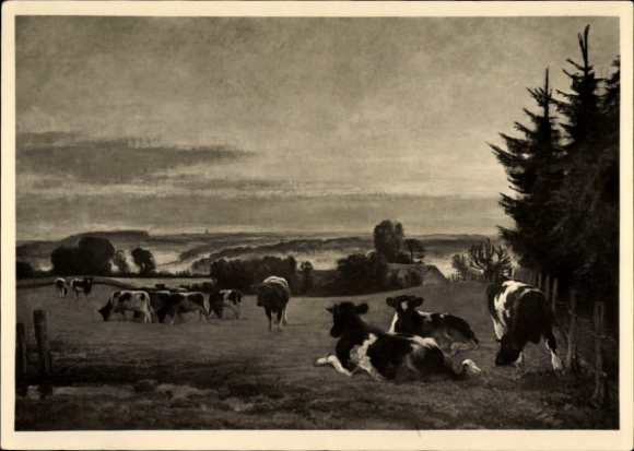 Artist Postcard Weisgerber, Carl, Evening in the Bergisches Land, Cows, HDK 549, Cows on the Pasture