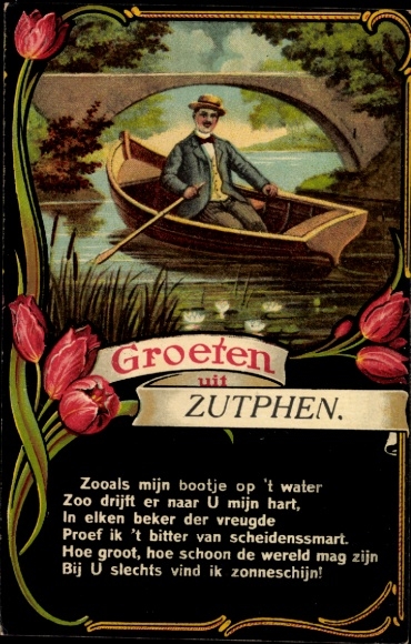 Wiersz passe-partout KP Zutphen Gelderland, Pozdrowienia od, Człowiek w łodzi wiosłowej