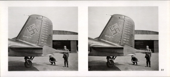 Stereo spatial image photo flying and winning No. 37, Focke-Wulf Condor, victory marks