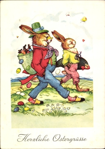 Ak Glückwunsch Ostern, Osterhasen, Ostereier