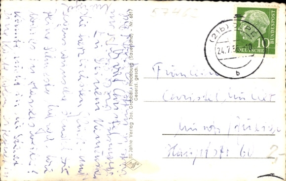 Postcard Olpe in Sauerland, Witch Tower, Bakery School, Pallottine Monastery, Upper Lyceum, Ort
