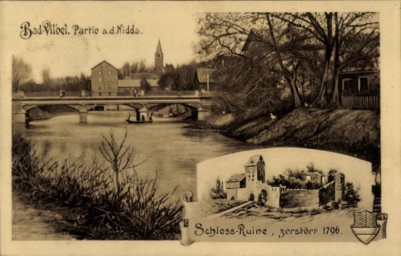 Ak Bad Vilbel in Hessen, Nidda, kasteelruïne