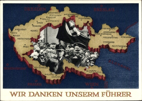 Postal stationery Postcard We thank our Führer, Sudetenland, Bohemia, Moravia, Hitler