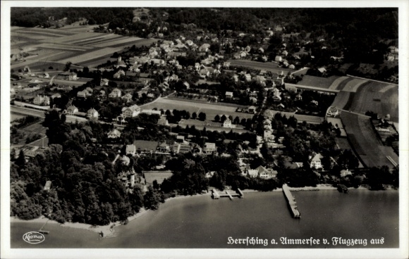 Postcard Herrsching am Ammersee, aerial photograph