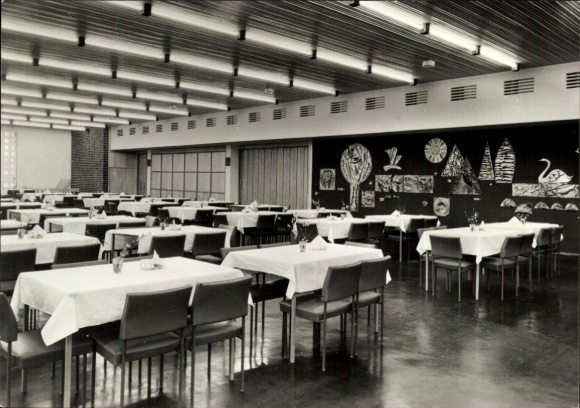 Postcard Neuglobsow Stechlin Brandenburg, dining room of the FDGB recreation center Stechlin, tables and...