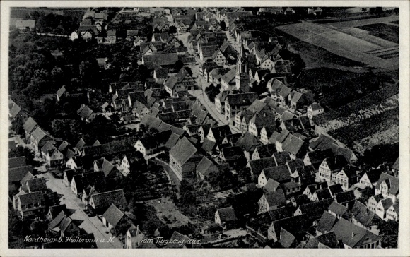Postcard Nordheim in the district of Heilbronn Baden Württemberg, aerial photograph, view of the town and church