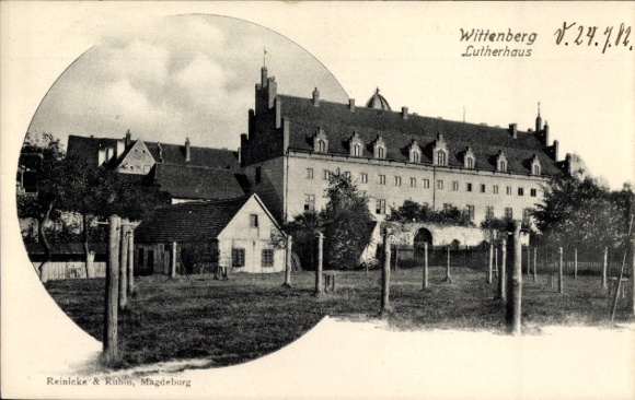 Postcard Lutherstadt Wittenberg, Luther House, building view, rural surroundings, Reinicke & Rubi, Magd
