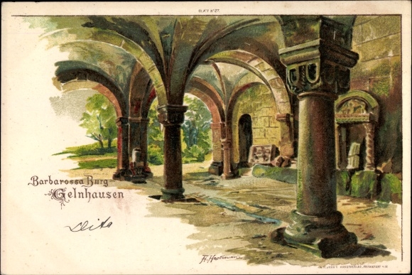 Artist Chromo-Litho Hartmann, A., Gelnhausen, Barbarossa Castle, columns