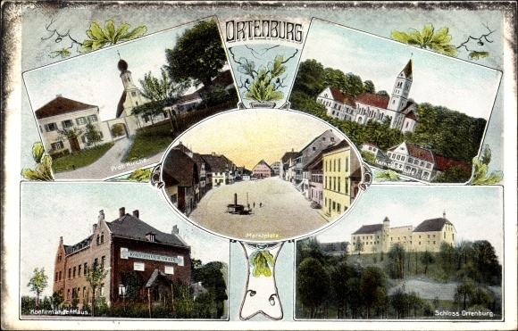 PC Ortenburg Lower Bavaria, Prot. Church, Catholic Church, Market Square, Ortenburg Castle
