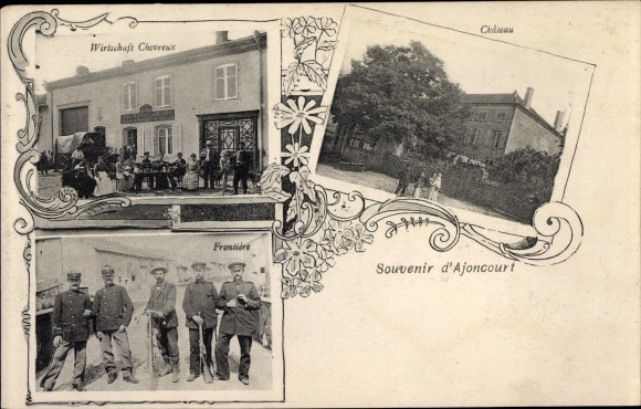 Postcard Ajoncourt Meurthe et Moselle, Wirtschaft, Chateau, Frontiere