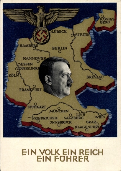 Artist Postcard Klein, One People, One Reich, One Leader, Anschluss of Austria 1938, Greater Germany