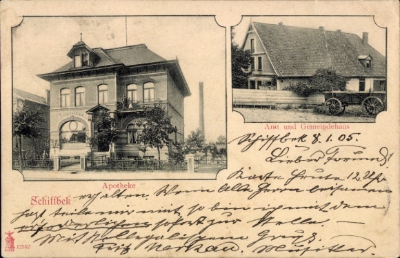 Ak Hamburg Mitte Billstedt Schiffbek, Apotheke, Amt, Gemeindehaus