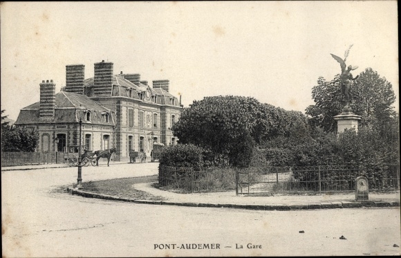 Postcard Pont Audemer Eure, The Train Station