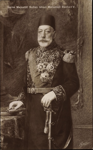 Postcard Sultan Mehmed V., Ottoman Empire, Ghazi Mehmed Rechad V.