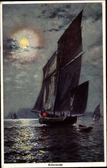 Artist PC Coast Guard, Sailing Yacht, Moonlit Night, Primus 1151