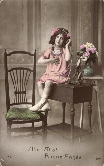 Ak Glückwunsch Neujahr, Mädchen, Telefon, Blumen