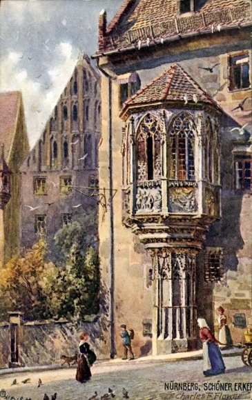 Artist Postcard Flower, Charles, Nuremberg in Middle Franconia Bavaria, Beautiful Bay Window
