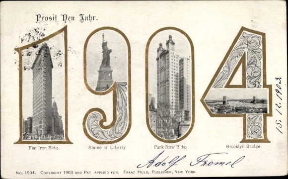 Letters Postcard New York City USA, Happy New Year, Year 1903, Flat Iron Building