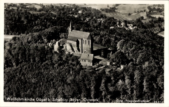 Postcard Scheßlitz in Upper Franconia, aerial photograph of the Gügel pilgrimage church