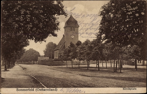 Postcard Sommerfeld Kremmen im Havelland, church square, church