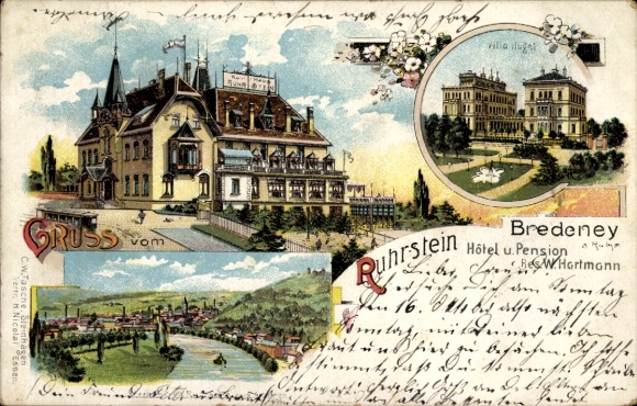 Chromo-Litho Bredeney Essen in the Ruhr area, hotel and guesthouse, Ruhrstein, Villa