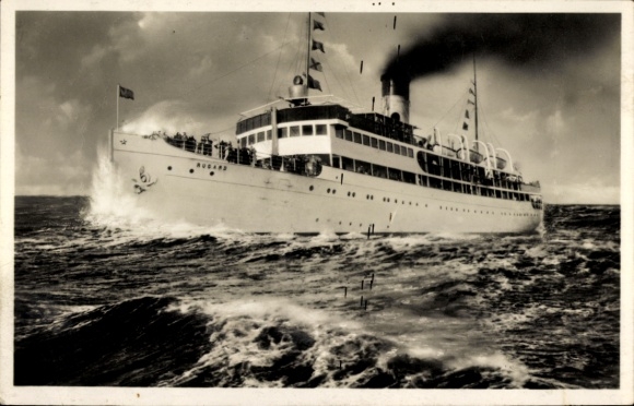Ak Reederei Braeunlich Stettin, stoomschip SS Rugard in stormachtige zee