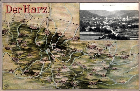 Maps Postcard Bad Suderode Quedlinburg, The Harz, Goslar, Wernigerode, Thale, Stolberg, Altenau