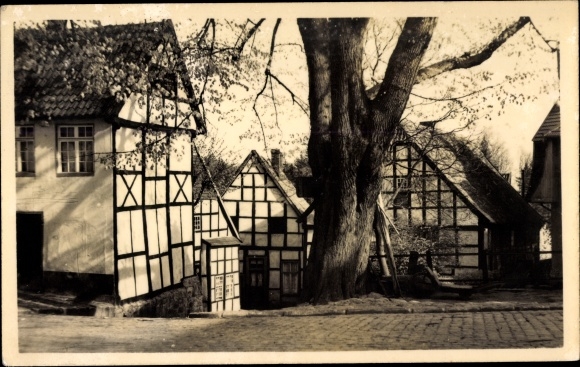 Foto Ak Tecklenburg in Westfalen, Partie mit Fachwerkhäusern