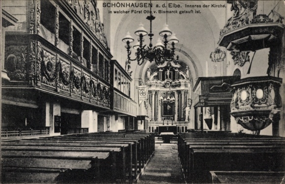 Postcard Schönhausen an der Elbe, church, interior view