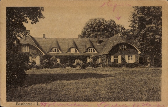 Ansichtkaart Basthorst Lauenburg Holstein, adellijk landgoed Basthorst, landhuis