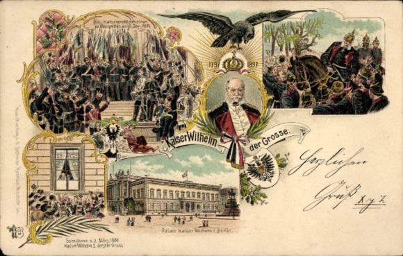 Litho Kaiser Wilhelm I., Proklamation in Versailles am 18. Januar 1871, Palais in Berlin