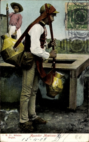 Postcard Mexico, Aguador Mexicano, Water Carrier, Mexican