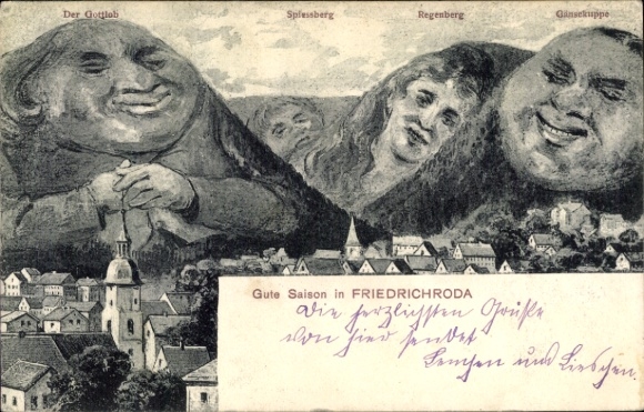 Postcard Friedrichroda in the Thuringian Forest, general view, Gottlob, Regenberg, Gänsekuppe, mountains