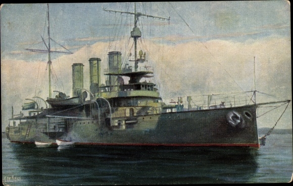 Artist PC Rave, Chr., Marine Gallery 224, Austrian warship, Emperor Charles VI, cruiser