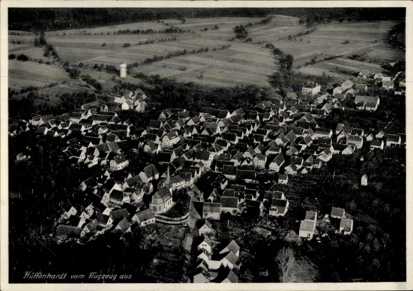 Postcard Hüffenhardt in Baden, aerial view of many roofs, rural surroundings