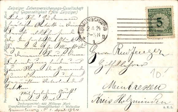 Postcard Leipzig in Saxony, administration building of the Leipzig Life Insurance Company