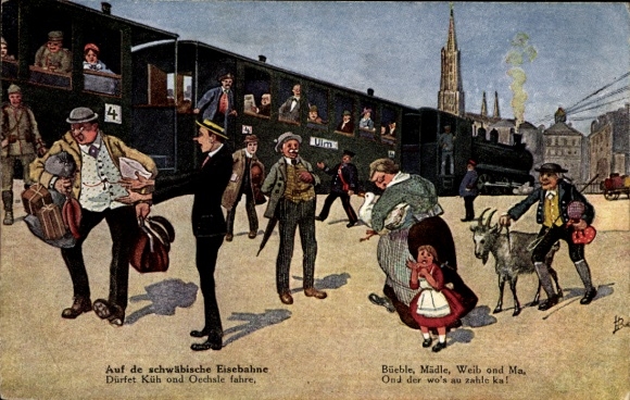 Artist Postcard Boettcher, Hans, On the Swabian Railway, Steam Locomotive, Billy Goat
