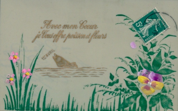 Celluloid PC congratulations April 1st, fish, flowers