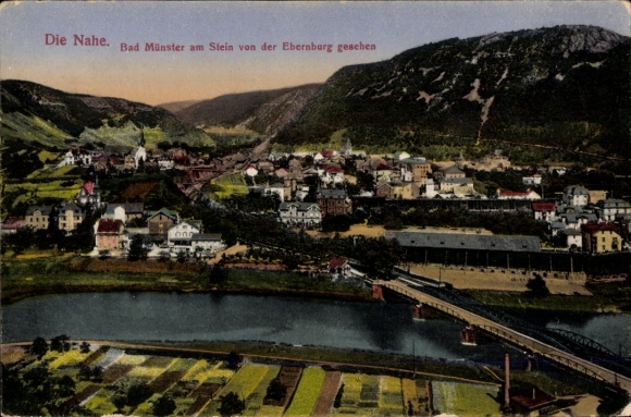 Ak Bad Münster am Stein Ebernburg, De Nahe, Bad Münster am Stein gezien vanaf de Ebernburg