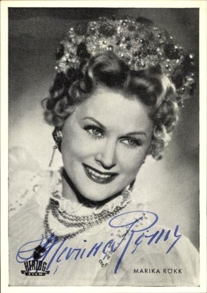 Ak actrice Marika Rökk, portret, handtekening, haaraccessoires
