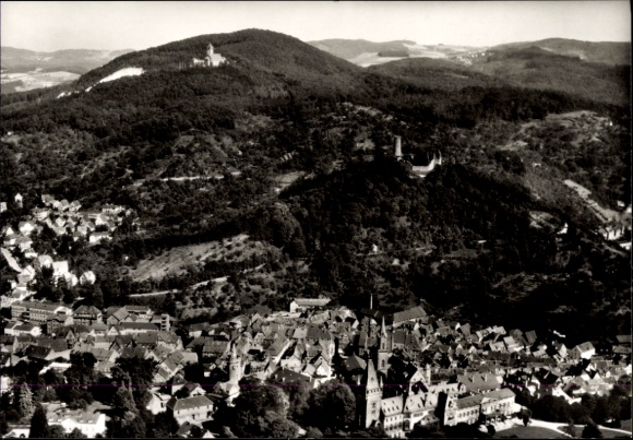 Ak Weinheim an der Bergstraße Baden, Luftaufnahme von Weinheim, Burgruine Windeck, Landschaft