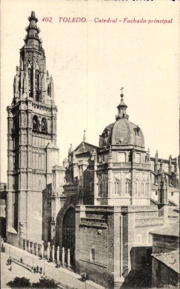 Ak Toledo Kastilien La Mancha Spanien,  Kathedrale, Hauptfassade, Schwarz-Weiß-Foto