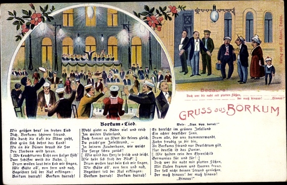 Judaika song Postcard Nordseebad Borkum in Ostfriesland, Jews, flat feet, anti-Jewish, Borkumlied