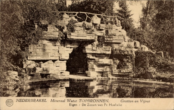 Ansichtkaart Nederbrakel Oost-Vlaanderen, mineraalwaterbron, grotten, vijver, Fr. Hoebeke