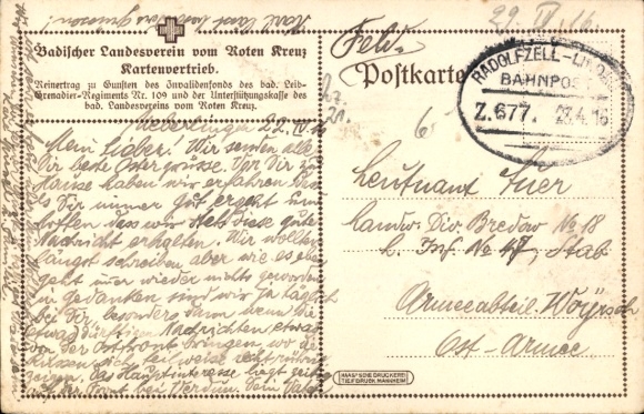 Ak Groothertog Friedrich II van Baden, Levensgrenadiers, Loopgraaf, Rode Kruis, I WO